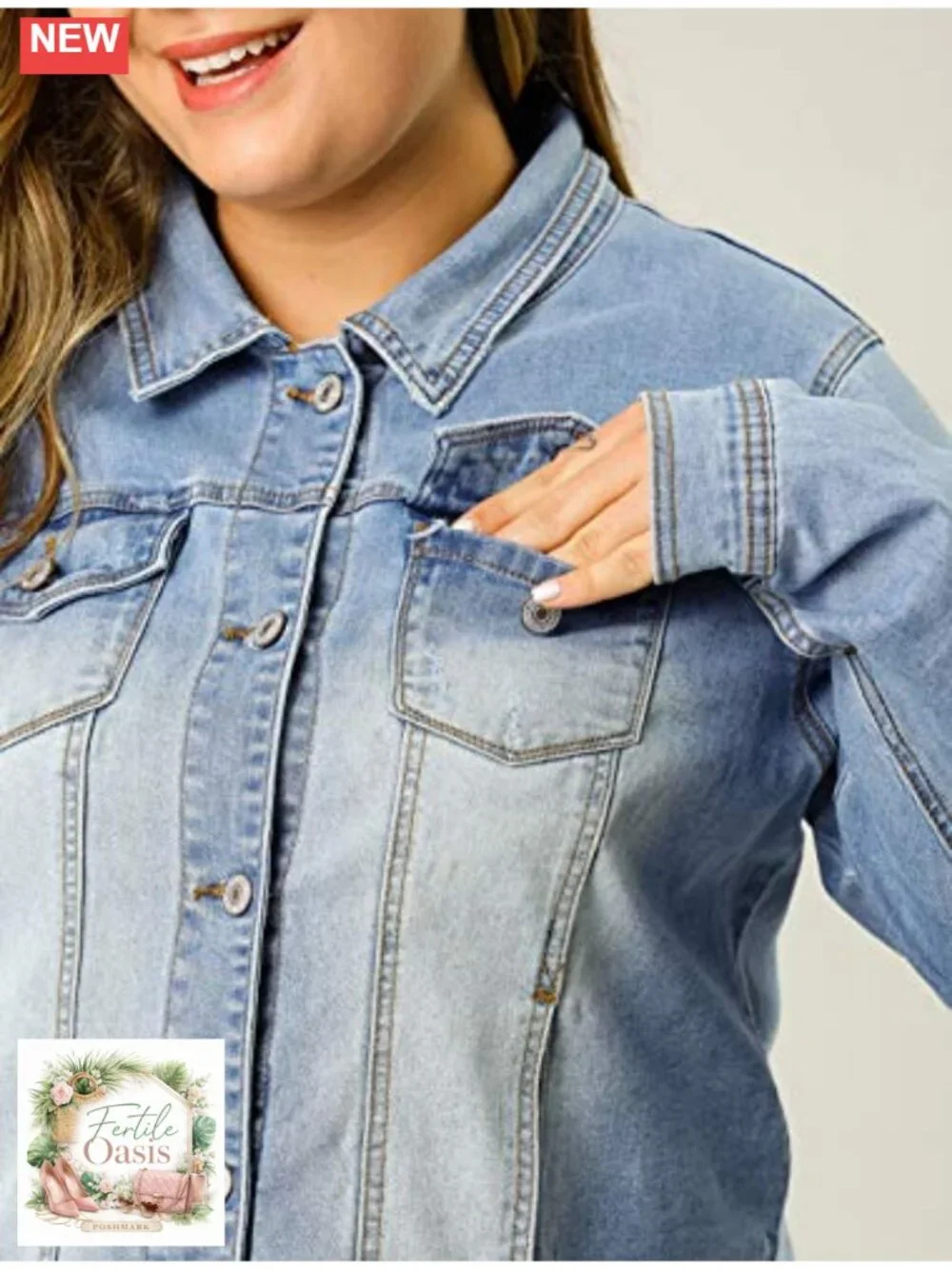 Plus Size Classic Washed Frayed Denim Jacket Women